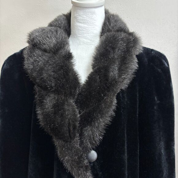Vtg American Signature Faux Fur Coat Womens XL Black Luxury Mob Wife Timeless - Picture 2 of 8